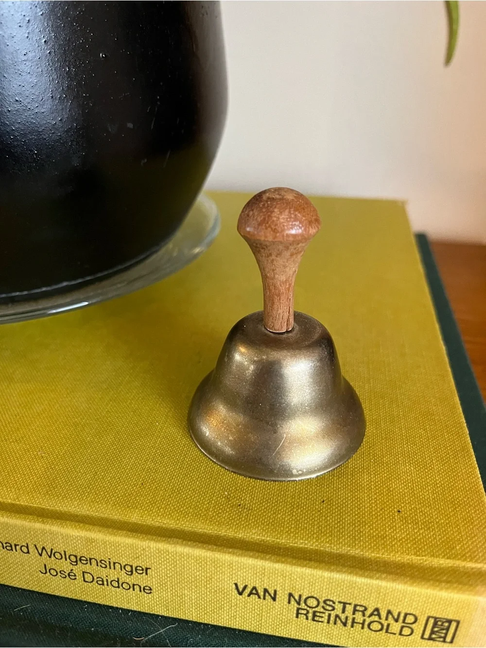 Vintage Small Hand Bell with Wooden Handle - Brass Tone